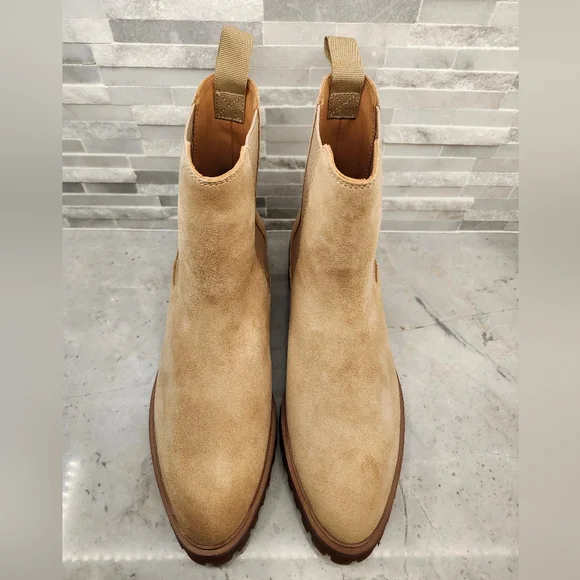 Quince Elegant Tan Italian Leather Suede Ankle Chelsea Boots Size 7 New - Picture 2 of 5
